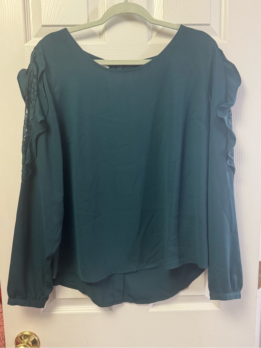 Maurices Teal Long-Sleeve Ruffle & Lace Blouse sz Xl